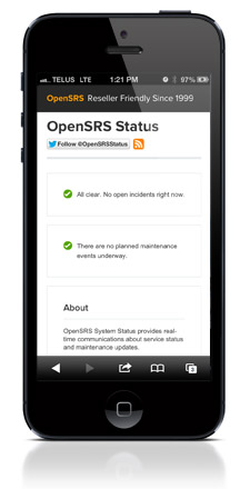 Shows the homepage of the status site on mobile 